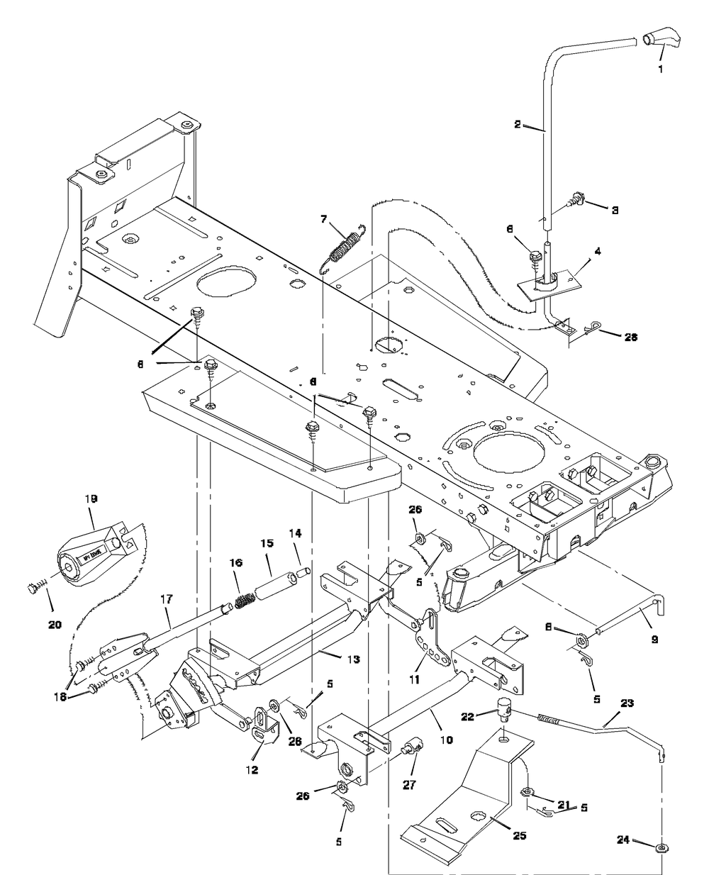 Mower Housing Suspension Diagram and Parts List for 46379A 1997 Briggs and Stratton Lawn Tractor